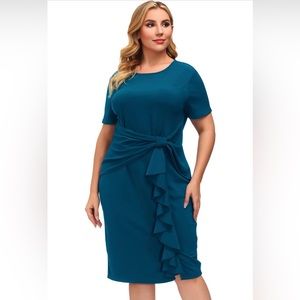 Hanna Nikole Women's Plus Size 50s Vintage Ruffle Peplum Cocktail Pencil Knee